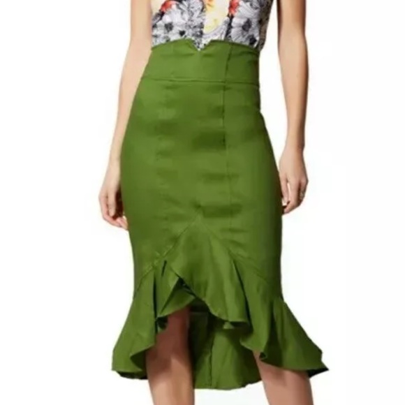 New York & Company Dresses & Skirts - NY & CO Skirt Hi-Low Ruffled Hem Linen Green: 4